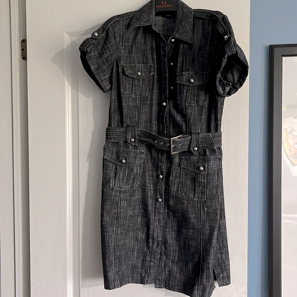Denim shirt dress with buttons and belt